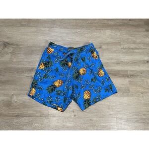 Surf Society Elastic Waist Mens Sz S Blue Pineapples Swim Shorts Floral Print
